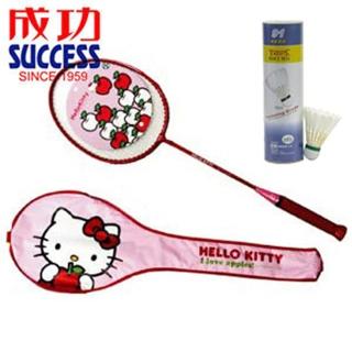 【SUCCESS 成功】庫存出清 KITTY鋁合金羽拍1入+TROPS藍標練習羽球-1筒6入