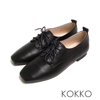 【KOKKO 集團】英倫率性方頭全真皮平底牛津鞋(黑色)