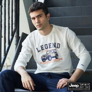 【JEEP】男裝 經典吉普車印花長袖T恤(白色)