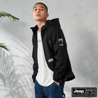 【JEEP】男裝 簡約品牌LOGO連帽刷毛外套(黑色)