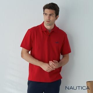 【NAUTICA】男裝時尚復古彈性素面短袖POLO衫(紅)