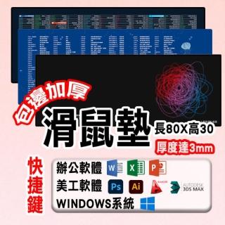 快捷鍵加厚滑鼠墊 黑底彩字/藍底鯨魚/彩色線條 EJ003(80X30CM 厚3MM 辦公設計軟體/超大滑鼠墊)