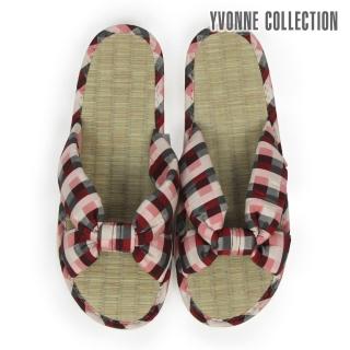 【Yvonne Collection】格紋交叉藺草拖鞋(紅)