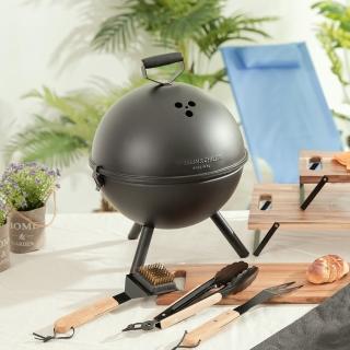 【YU Living 信歐傢居】北歐風鐵製BBQ迷你球狀烤爐 悶烤爐 烤肉爐(黑色)