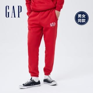 【GAP】男女同款 Gap x Disney 迪士尼系列 Logo刷毛休閒褲(778203-紅色)