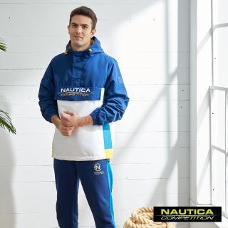 【NAUTICA】COMPETITION男裝運動風撞色拼接連帽長袖衝鋒衣(藍色)