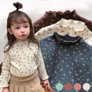 【橘魔法】多色碎花木耳邊半高領細刷絨長袖上衣(打底衫 內搭衣 大童 童裝 兒童 女童 中童)