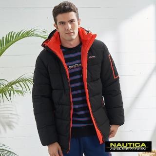 【NAUTICA】COMPETITION男裝科技羽絨撞色保暖連帽外套(黑色)