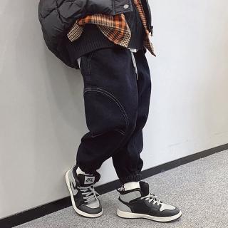 【橘魔法】圓弧車邊刷毛牛仔縮口長褲(大童 褲子 縮口褲 長褲 牛仔褲 男童 童裝)