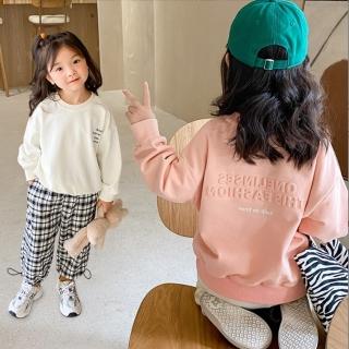 【橘魔法】壓花浮雕字母圓領毛圈棉長袖上衣(衛衣 大童 女童 男童 中性款 童裝 兒童)