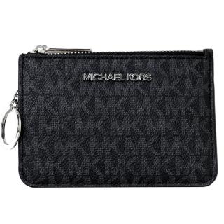 【Michael Kors】JET SET卡片吊飾金屬LOGO零錢卡夾包(滿版黑)