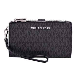 【Michael Kors】JET SET銀字LOGO滿版防刮皮革雙層手拿長夾(黑)