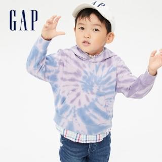 【GAP】男幼童 紮染連帽休閒上衣(795378-淡紫色紮染)