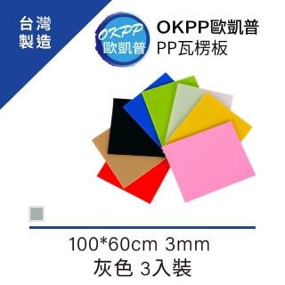 【OKPP歐凱普】無毒環保塑膠PP瓦楞板 100*60cm 3mm 灰色 3入裝