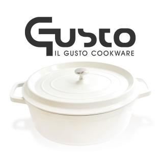 【GUSTO】7公升31cm大容量法式輕量壓鑄橢圓燉鍋(法式復古白)