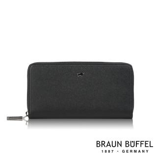 【BRAUN BUFFEL 德國小金牛】台灣總代理 麥蓓格 12卡拉鍊長夾-黑色(BF666-602-BK)