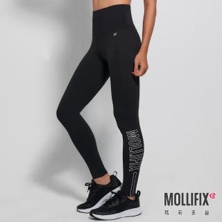 【Mollifix 瑪莉菲絲】不對稱彈力修身高腰動塑褲、瑜珈服、Legging(黑+白)