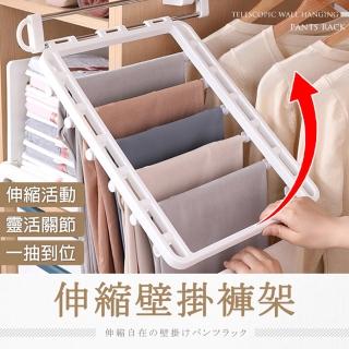 【TENGYUE】可伸縮壁掛收納褲架(魔術褲架 皮帶架 領帶架 衣架 曬衣架)