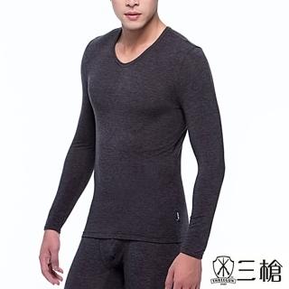 【三槍牌】時尚經典型男圓領Q-HEAT超彈性長袖發熱衣1件組(黑M-2XL)