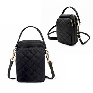 【吉豐洋行】經典小香風直立多隔層防潑水菱格拉鍊手機包斜背包(防水包 斜背手提兩用包)