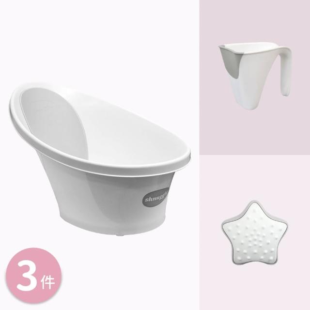 【Shnuggle】月亮澡盆-感溫水塞版-3件組 (嬰兒澡盆+小小水瓢+星光洗澡玩具)