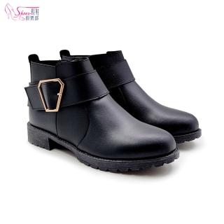 【ShoesClub 鞋鞋俱樂部】百搭單扣低跟短靴