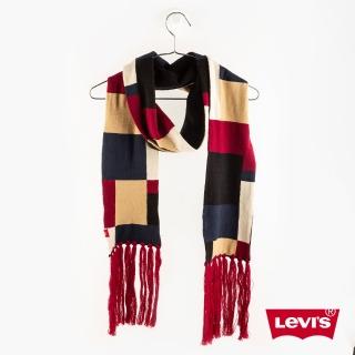 【LEVIS】Red工裝手稿風 男女同款 馬賽克拼接羊毛圍巾 熱賣單品