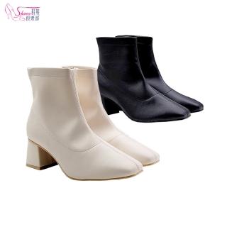 【ShoesClub 鞋鞋俱樂部】簡約素面側拉鍊中跟短靴