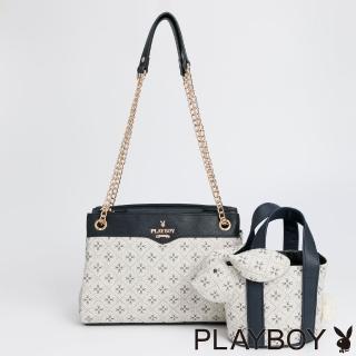【PLAYBOY】鍊帶肩背包 Dreamer藍色夢想家系列(米白色)