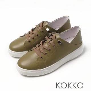 【KOKKO 集團】超舒適全真皮免綁帶厚底微軟後踩休閒鞋(霧綠色)
