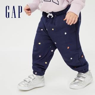 【GAP】女幼童 碳素軟磨 法式圈織系列 可愛印花柔軟休閒褲(819752-海軍藍)