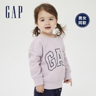 【GAP】幼童裝 碳素軟磨 法式圈織系列 Logo簡潔圓領休閒上衣 男女同款(838316-淺紫粉)