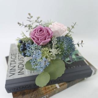 【HUGO DECO 榆果傢飾】桃紫淺粉雙玫瑰香氛花藝(擬真花/香氛/花禮)