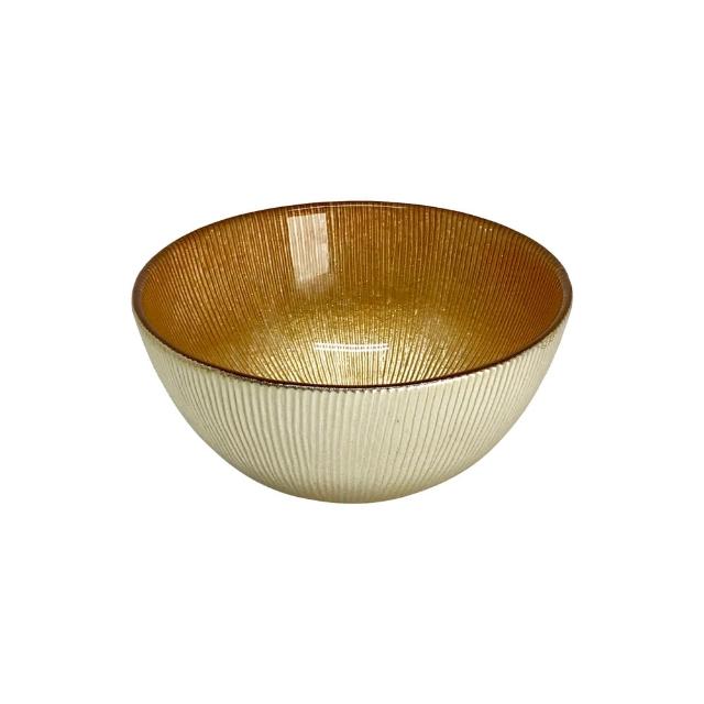 【YU Living 信歐傢居】創意電鍍流線紋玻璃餐碗二件組 圓碗(二件一組/600ML/3色/金.紅.黑色)