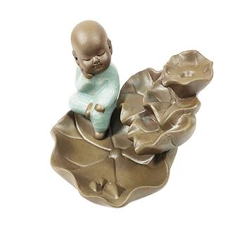 【十方佛教文物】禪定小沙彌 陶土香爐10*9公分(福報享受無與倫比)