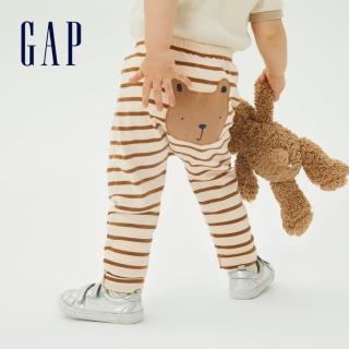 【GAP】嬰兒 可愛跟屁熊刺繡彈力針織褲(838332-棕色條紋)