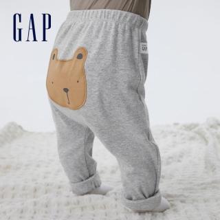 【GAP】嬰兒 可愛跟屁熊刺繡彈力針織褲(838332-淺灰色)
