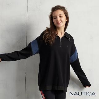 【NAUTICA】女裝立領微刷毛T恤黑色(黑色)