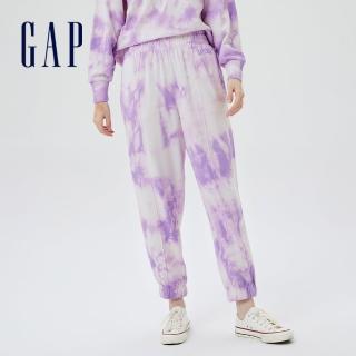 【GAP】女裝 Logo紮染柔軟休閒褲(810653-紫色紮染)