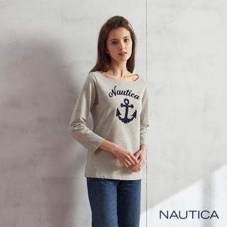 【NAUTICA】女裝七分袖圓領T恤(灰色)