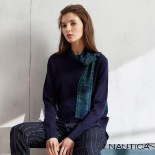 【NAUTICA】女裝可拆式圍巾長袖針織衫(深藍)