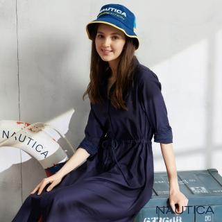 【NAUTICA】女裝素色長袖襯衫式洋裝(深藍)