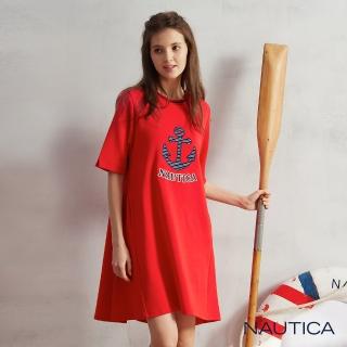 【NAUTICA】女裝圓領散狀剪裁五分袖洋裝(紅色)