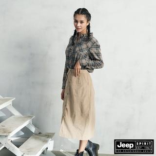 【JEEP】女裝 復古風格紋長袖襯衫(橘灰)