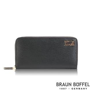 【BRAUN BUFFEL 德國小金牛】台灣總代理 索內特 8卡拉鍊長夾-黑色(BF684-601-BK)