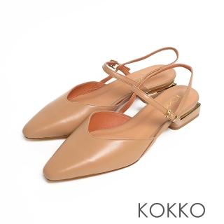 【KOKKO 集團】方頭柔軟綿羊皮後帶平底穆勒拖鞋(奶茶色)