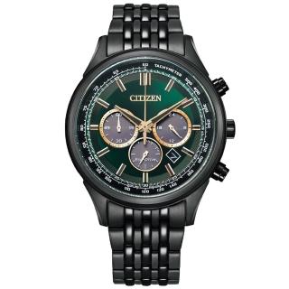 【CITIZEN 星辰】金屬科技風光動能三眼計時不鏽鋼腕錶/黑x極光綠面(CA4418-82X)