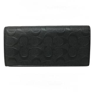 【COACH】浮雕C LOGO中性男款零錢袋對折長夾(黑)