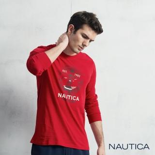 【NAUTICA】男裝 童趣燈塔圖騰長袖T恤(紅色)