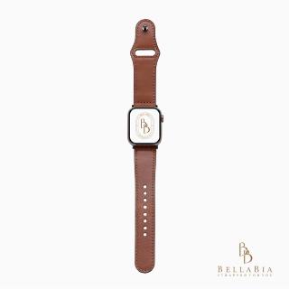 【BellaBia】Apple Watch 7/6/5/4/3/SE 38/40/41/42/44/45mm 典雅扣式系列真皮錶帶(棕色/黑釦)